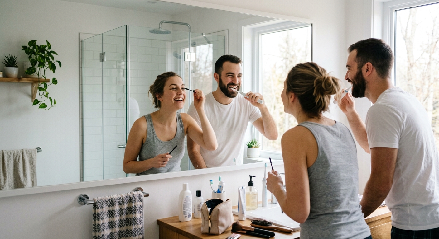 Un couple dans une salle de bain