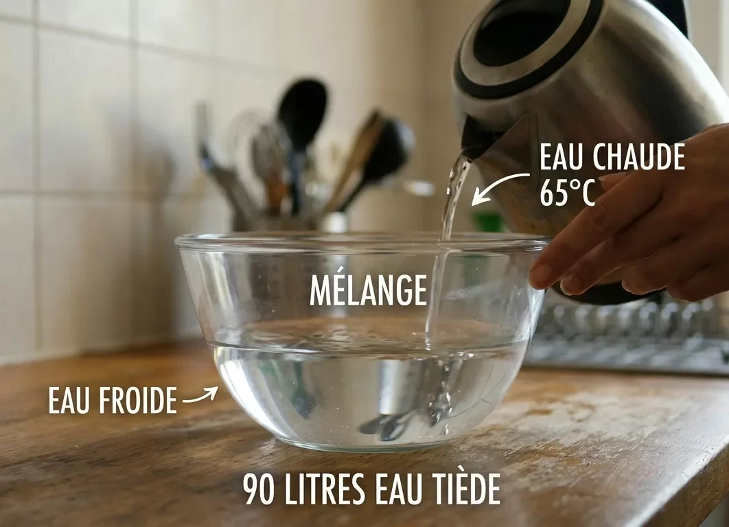 Schéma explicatif de la règle des 50 litres d'eau chaude